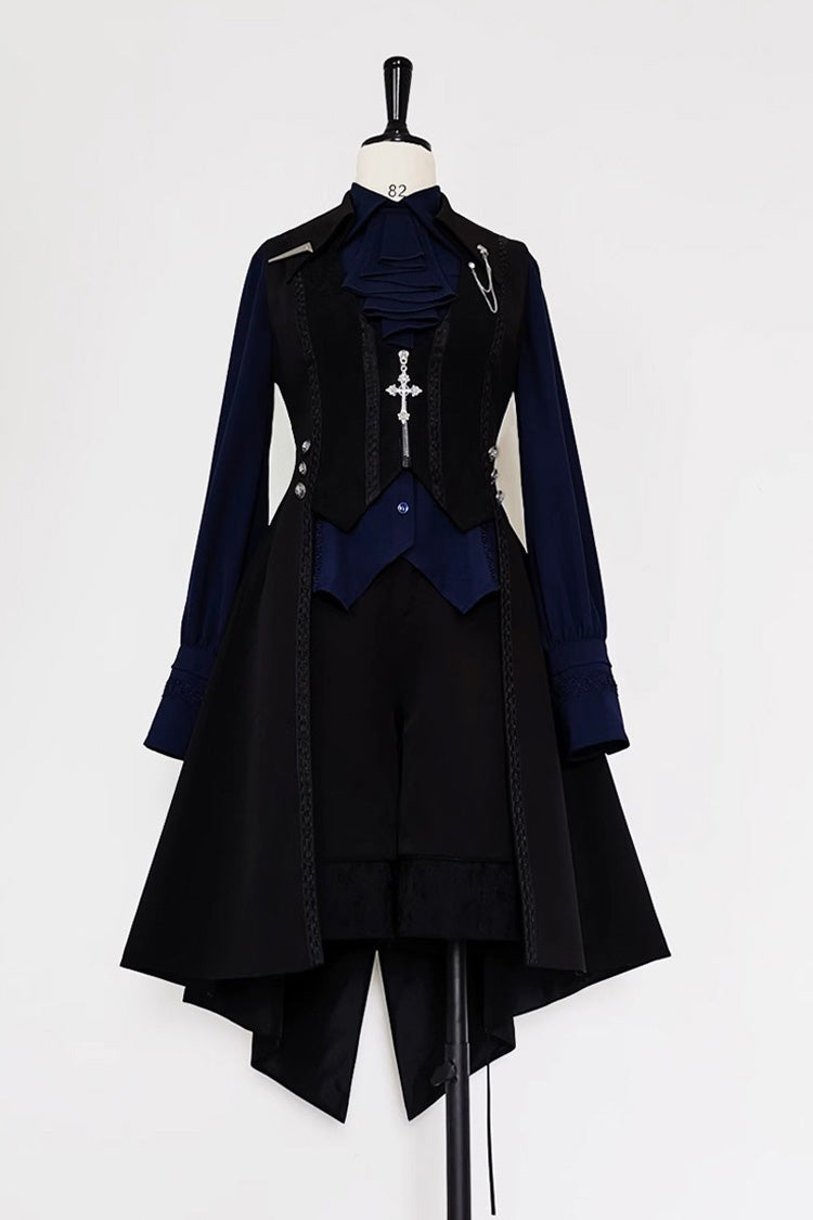 Black/Blue Vintage Medieval Little Prince Ouji Lolita Swallowtail Long Vest