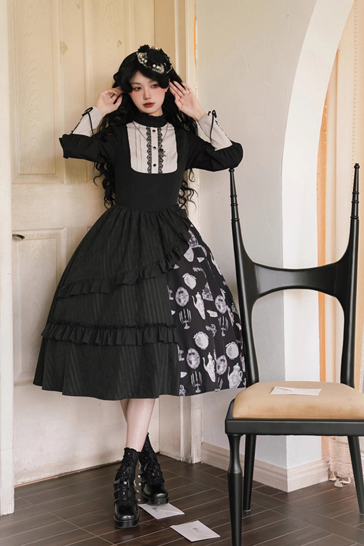 Black Lunar Eclipse Dinner Cups Print Autumn Winter Gothic Lolita Jsk Dress