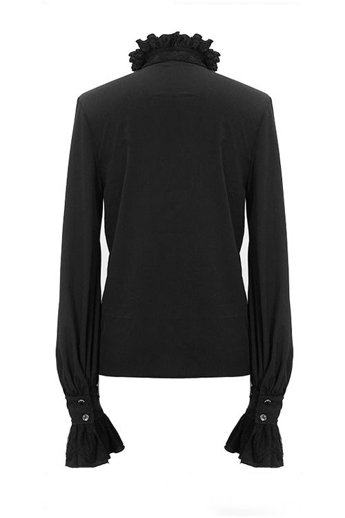 Black Chiffon Embroidered Long Sleeves Mens Gothic Blouse