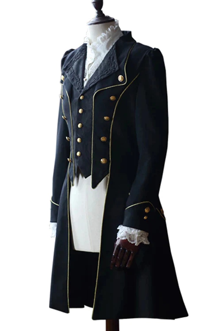 王子レトロ不滅の黒と白のローズシングルブレスト王子ファッションロリータコート