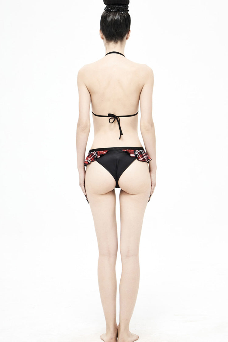 Black/Red Plaid Frilly Women's Punk Swim Shorts