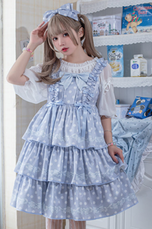 Dot Print Multi-Layer Ruffled High Waist Sweet Lolita JSK Dress