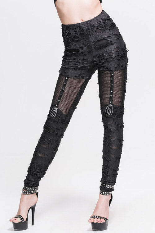 Black Sexy Skeleton Palm Ripped Knitted Gothic Womens Pants