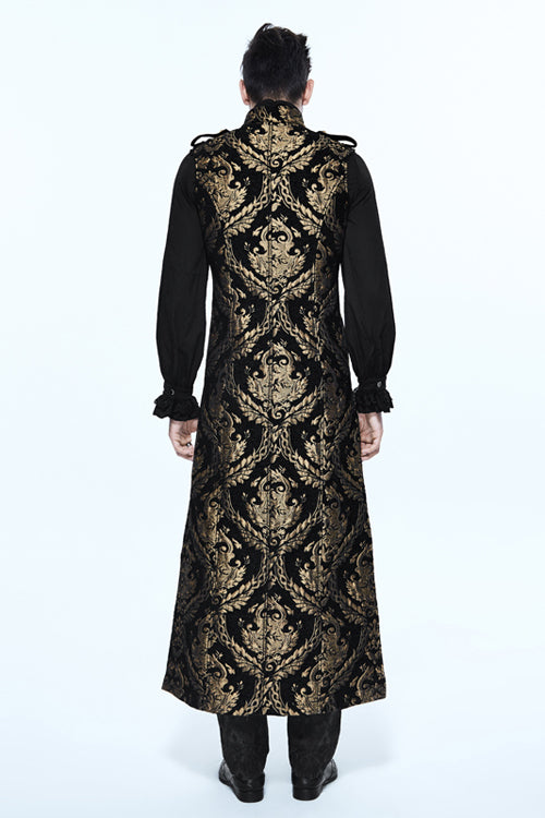 Black And Gold Court Floral Gothic Mens Long Coat