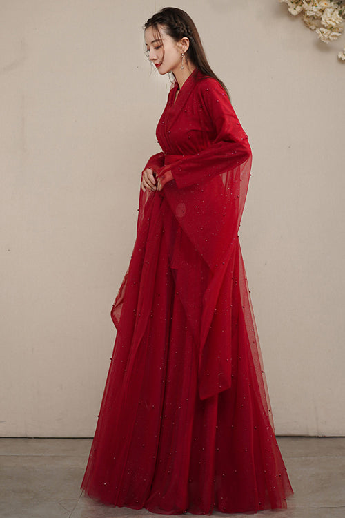 Red Elegant Ancient Costume Sweet Hanfu Dress