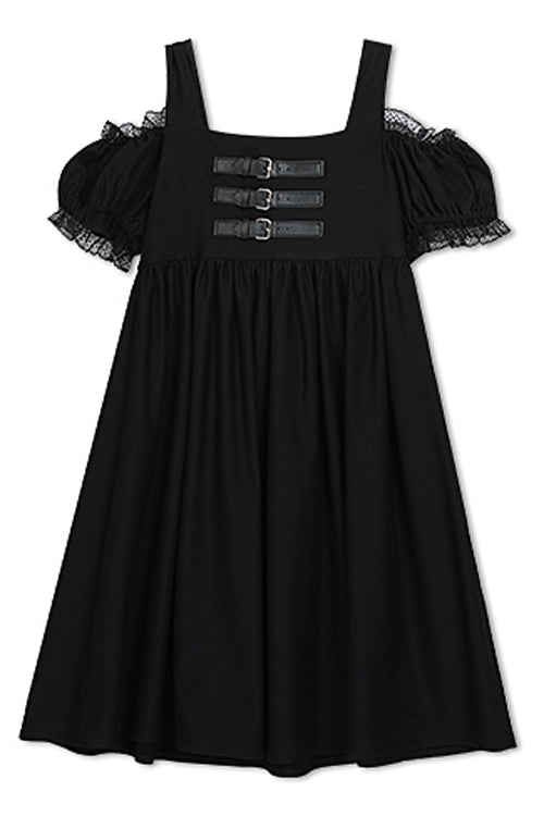Black Puff Short Sleeve High Waisted Two Ways To Wear Before And After Sweet Lolita Dress