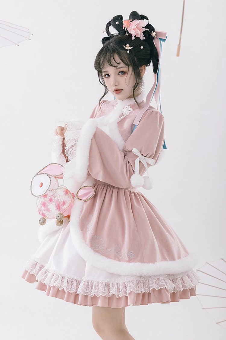 White/Pink Ruffle Cardigan Chinese Style Princess Sweet Lolita Jsk Dress