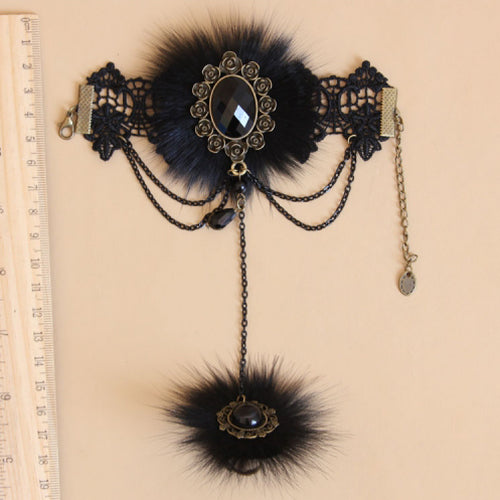 Black Retro Fashion Lace Fox Hair Female Gothic Lolita Ring Bracelet