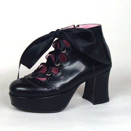 Black Cute PU Round Toe Ankle Straps Platform Lolita Shoes