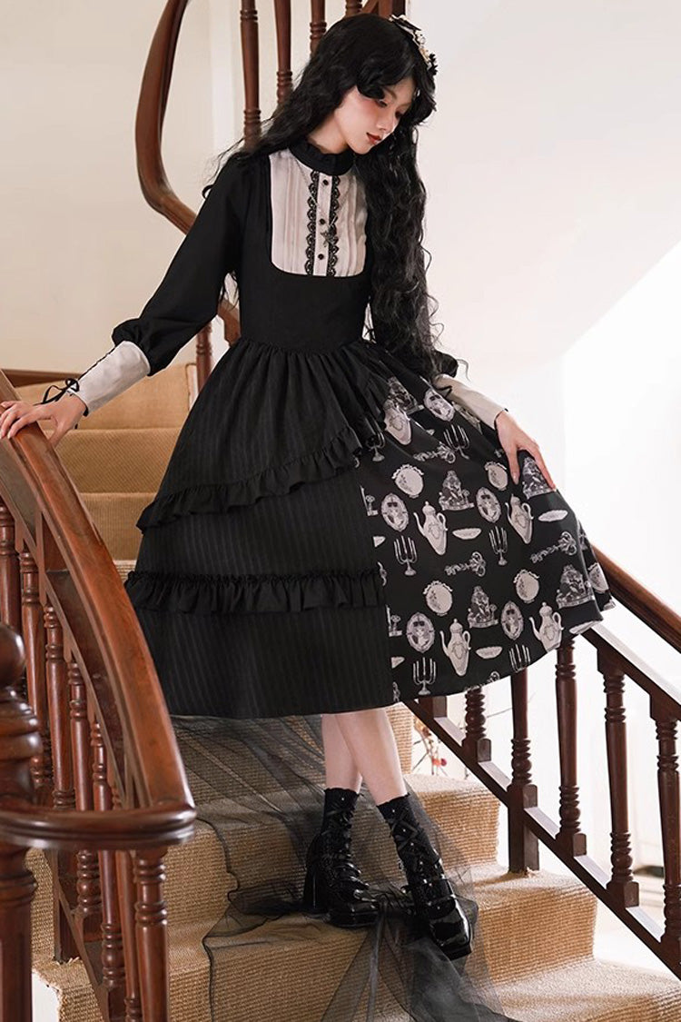 Black Lunar Eclipse Dinner Cups Print Autumn Winter Gothic Lolita Jsk Dress