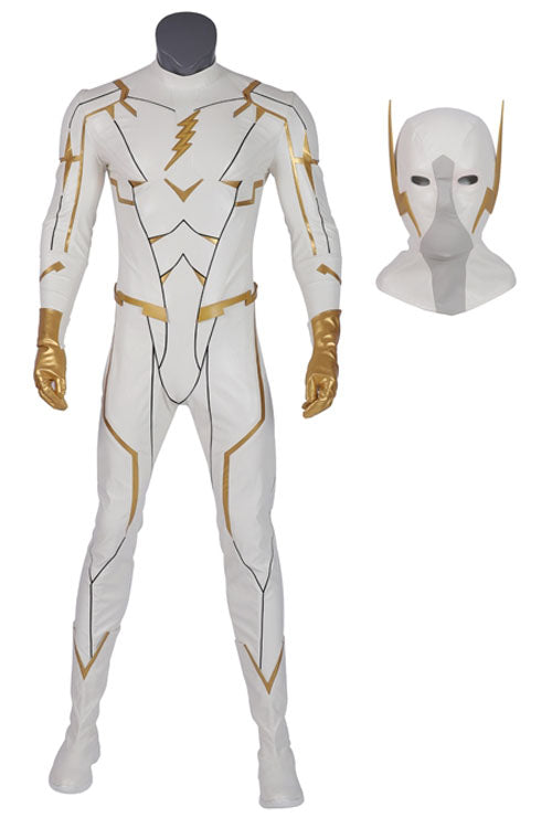 The Flash Season 5 Godspeed August Heart White Battle Suit Halloween Cosplay Costume Full Set