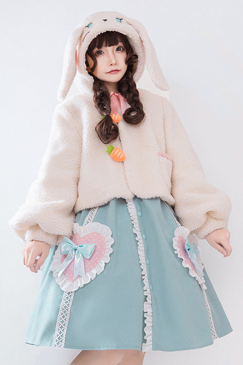 Blue Rabbit Lapel Collar Lantern Sleeves Love Embroidered Sweet Lolita OP Dress