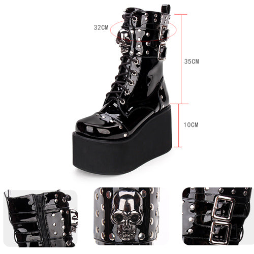 Black Skull Decorative Side Zip Gothic Lolita Boots