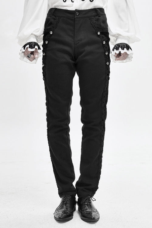 Black Punk Gothic With Side Bottons And Side Flocking Wedding Mens Pants
