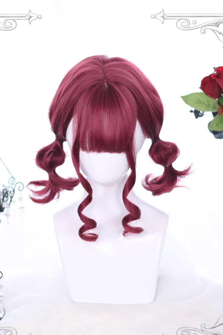 Dark Red Short Curly Hair Gothic Lolita Wigs