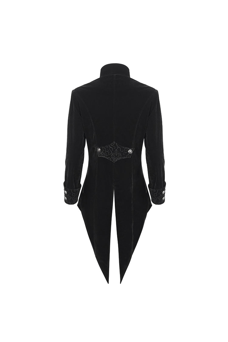 Black Stand Collar Lace Splice Swallow Tailed Men's Gothic Coat