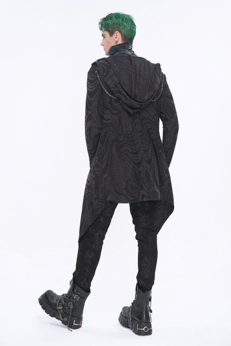 Black Lrregular Back Multi Chain Long Men's Gothic Coat With Hood