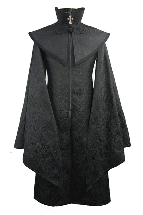 Black Gothic Pattern Mens Coat With Shawl Collar