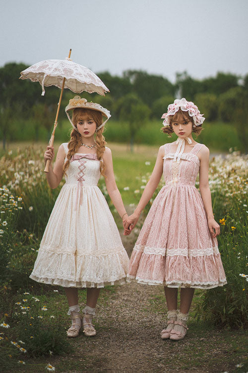Ivory Solid Color Elegant Vintage Rose Multi-Layer Embroidery Ruffled Sweet Lolita JSK Dress