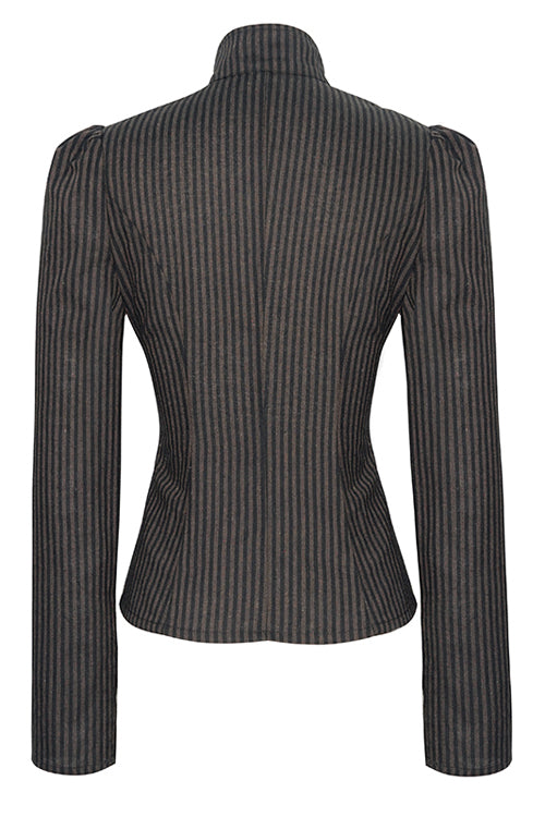 Black And Coffee Striped Low Collar Sexy Womens Punk Blouse