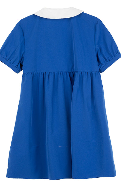 Blue Lapel Collar Short Sleeve High Waist Single Breasted Sweet Lolita Dress