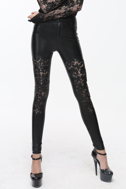 Black Gothic Sexy Leather Leggings Womens Pants