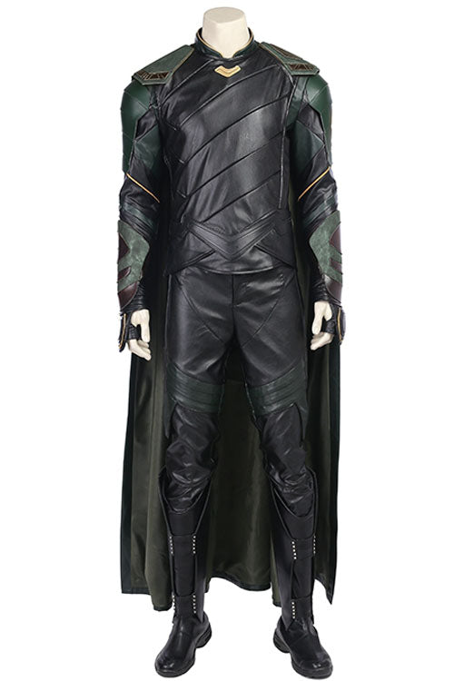 Thor Ragnarok Loki Black Battle Suit Halloween Cosplay Costume Green Top