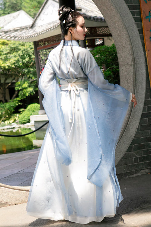 Blue Chinese Style School Sweet Hanfu Dress