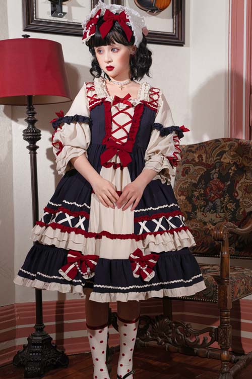 Square Neck Long Sleeve Ruffled Sweet Lolita OP Dress