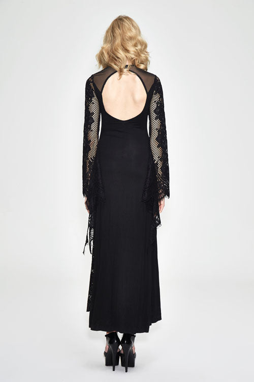 Gothic Positioning Flower Elegant Lace Flared Long Sleeves Womens Dress