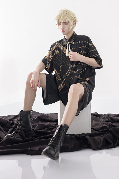Black Handsome Little Prince Print Loose Short Sleeves Ouji Lolita Blouse