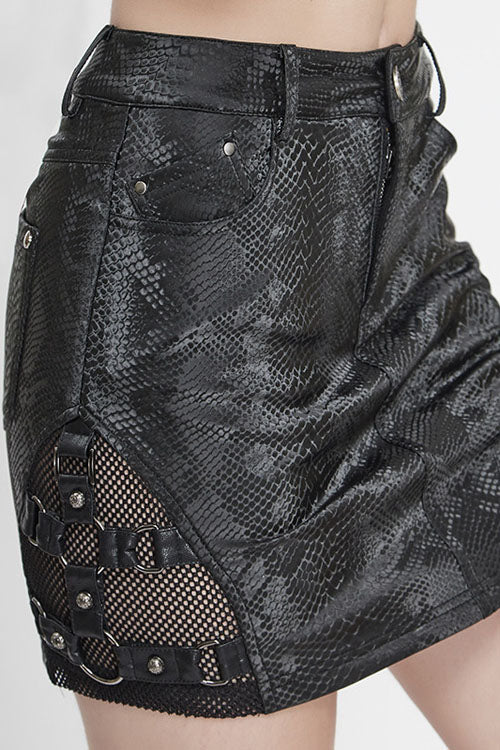 Black Snakeskin Print Asymmetric Punk Womens Skirt
