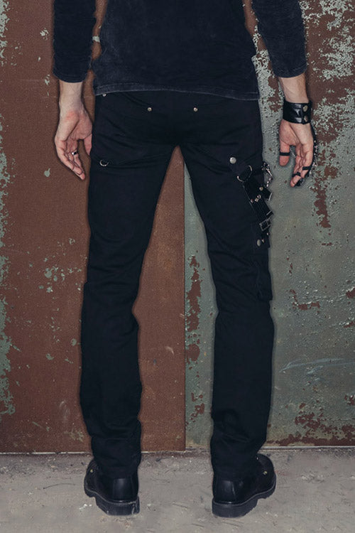 Black Punk Rock Zipper With Chains Mens Pants
