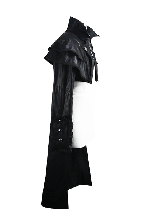 Black Punk Short Front And Long Back Cape Style Long Leather Mens Coat