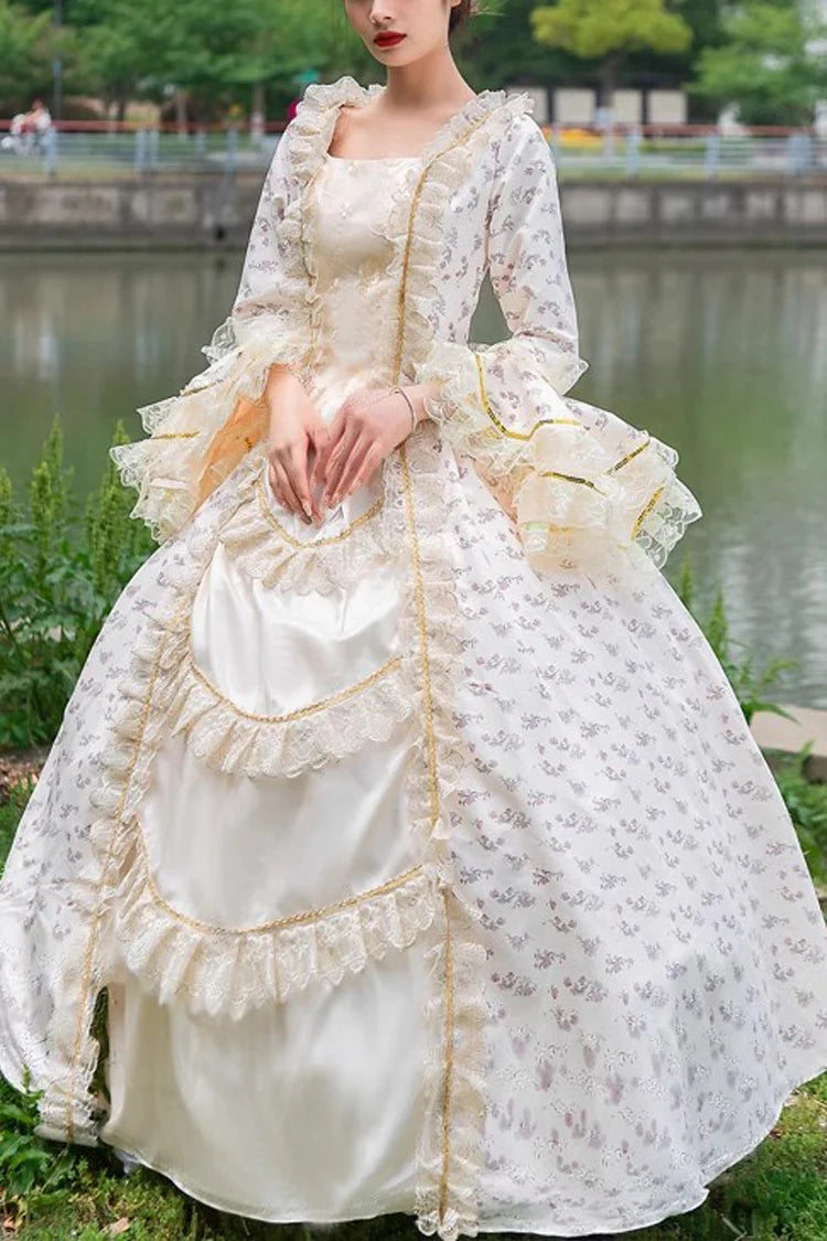 Champagne Medieval Court Print Cardigan Vintage Princess Lolita Victorian Dress