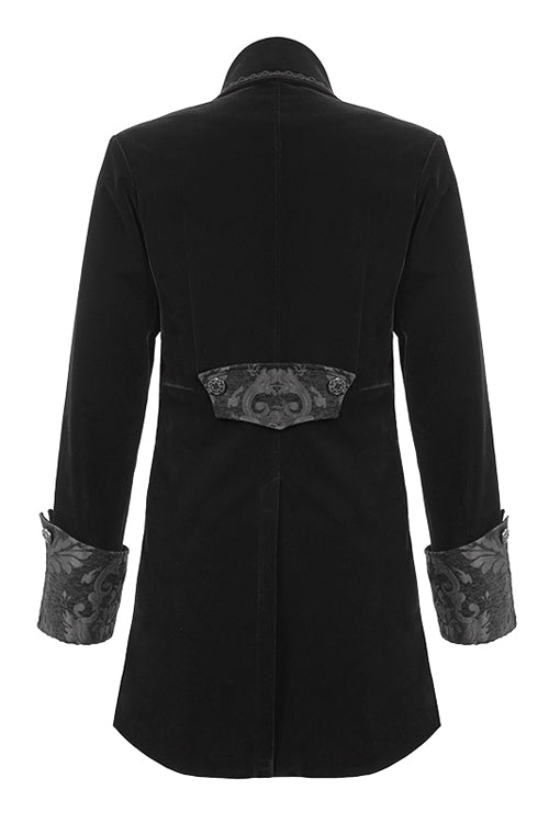 Black Court Pattern Lapel Collar Velvet Mens Gothic Coat