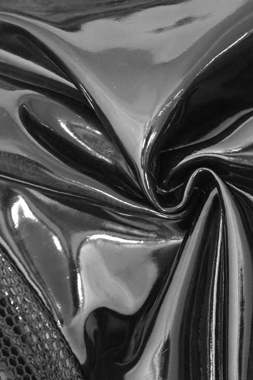 Black Punk Kneepad Shiny Leather Tight Mens Pants