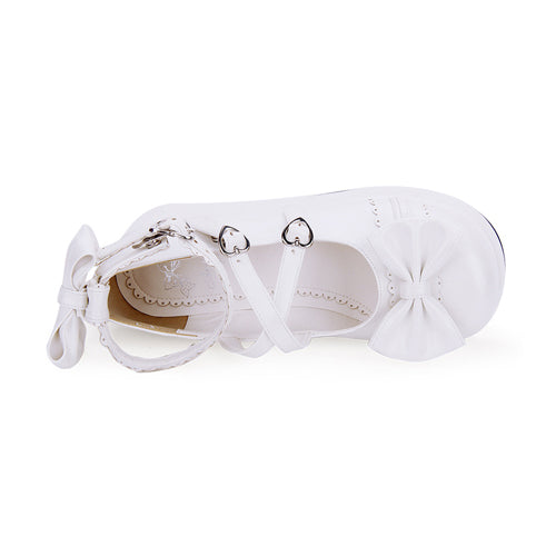 Cute Round Toe Shallow Mouth Bowknot Middle Heels Lolita Shoes
