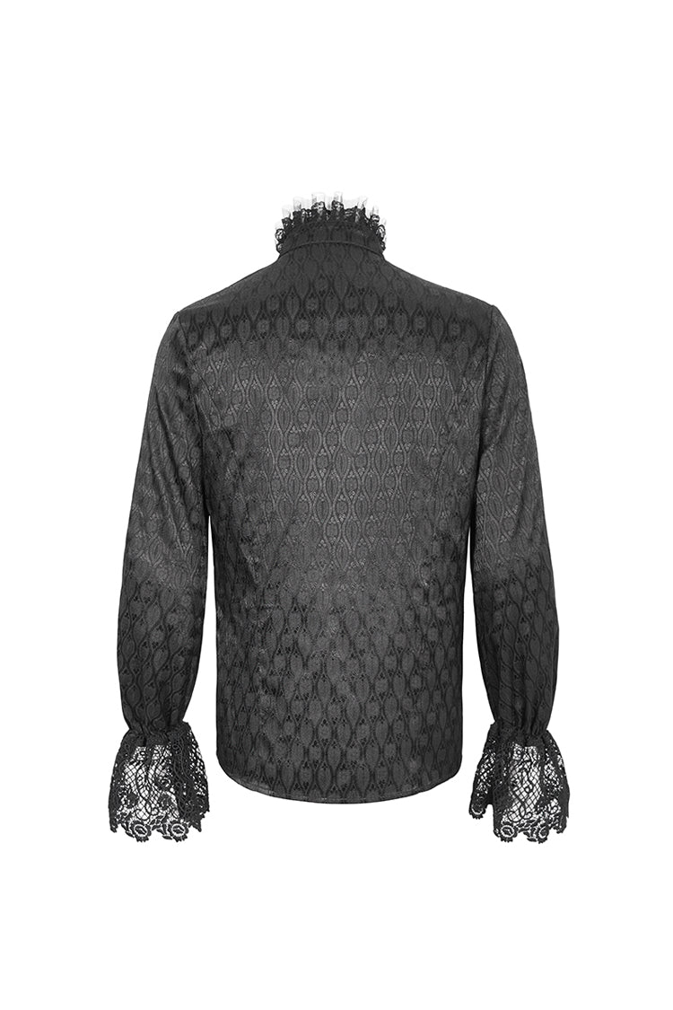 Black Stand Collar Puff Sleeved Lace Splice Men's Gothic Shirt