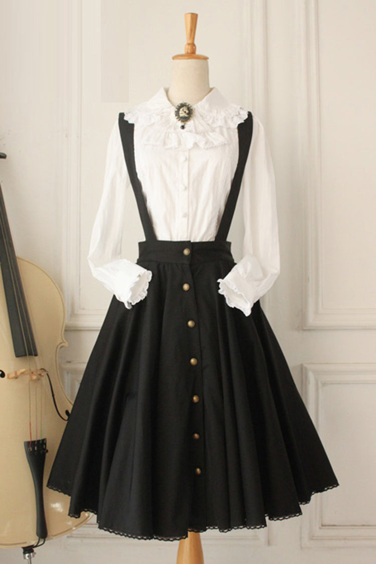 Black Vintage Single Breasted Ruffled Classic Lolita Skirt Strap Dress