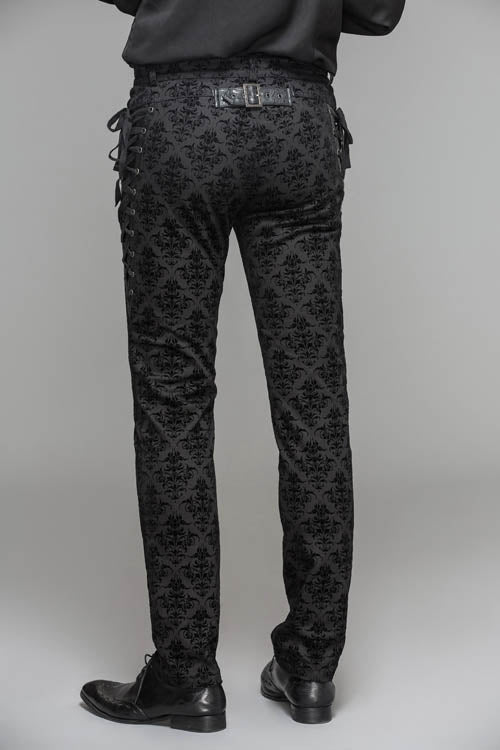 Black Party Court Flocking Patterned Gothic Mens Pants