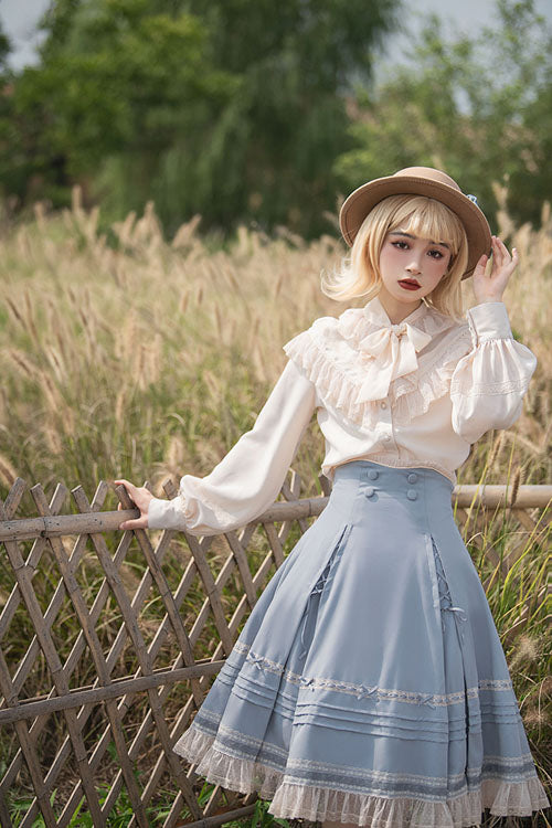 Solid Color Baroque Manor Bowknot High Waisted Ruffled Sweet Lolita Skirt 3 Colors