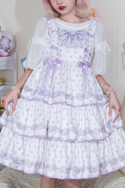 Polka Dot Print Sleeveless Bowknot Multi-Layer Ruffled High Waisted Sweet Lolita Tiered JSK Dress