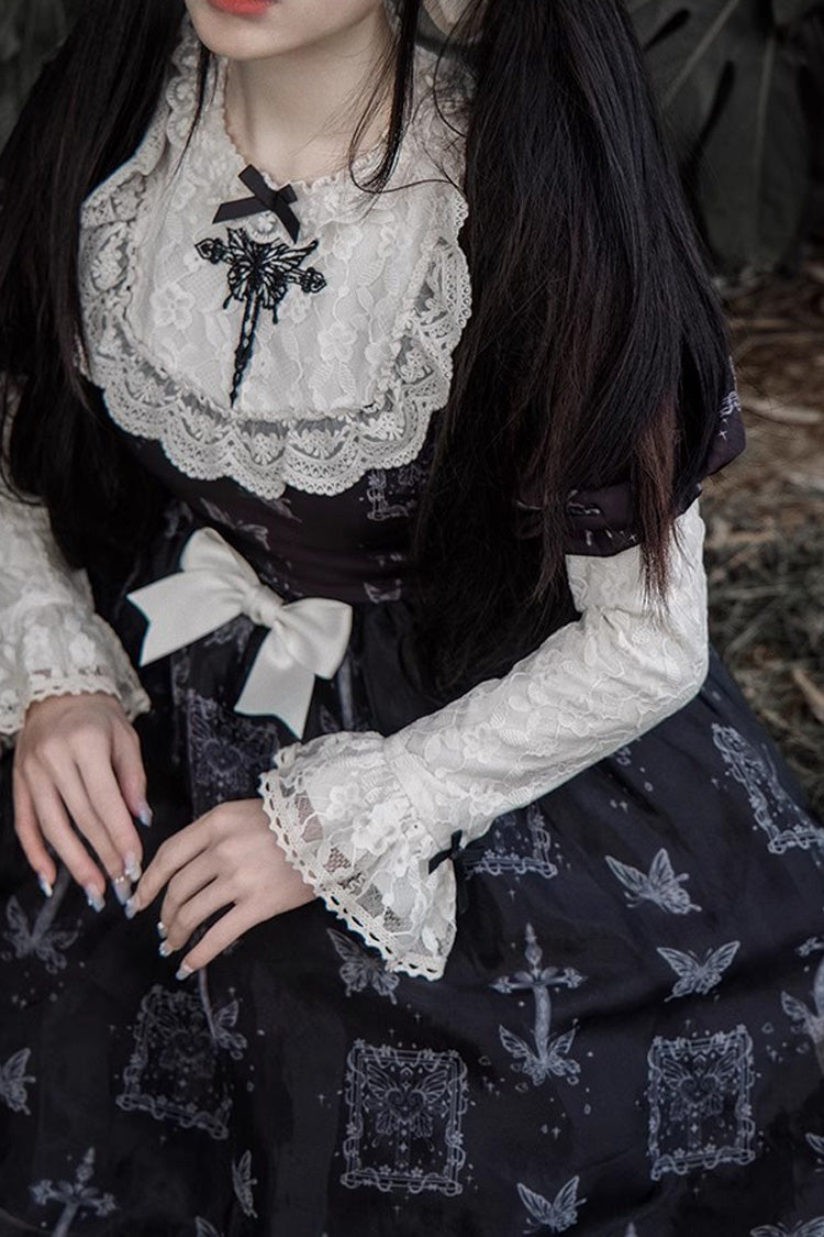 Black Embroidered Butterfly Print Gothic Lolita Dress