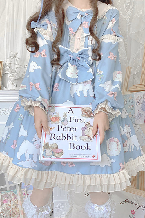 Doll Collar Lantern Sleeves Cute Sheep Print Sweet Lolita OP Dress