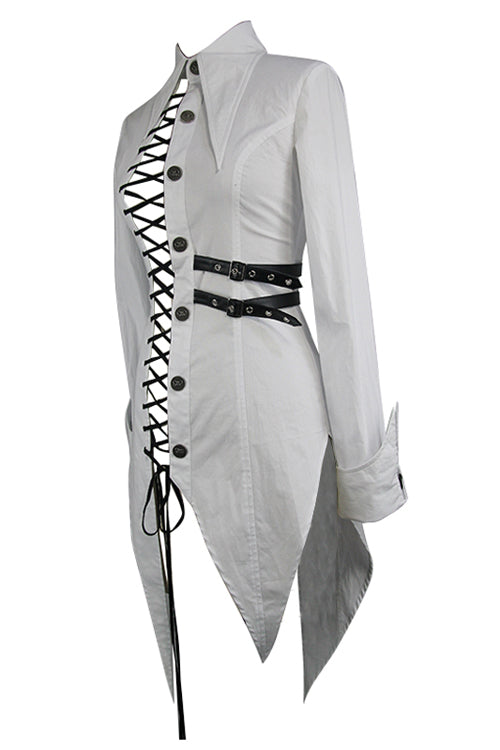 White Cotton Long Swallowtail Womens Punk Blouse