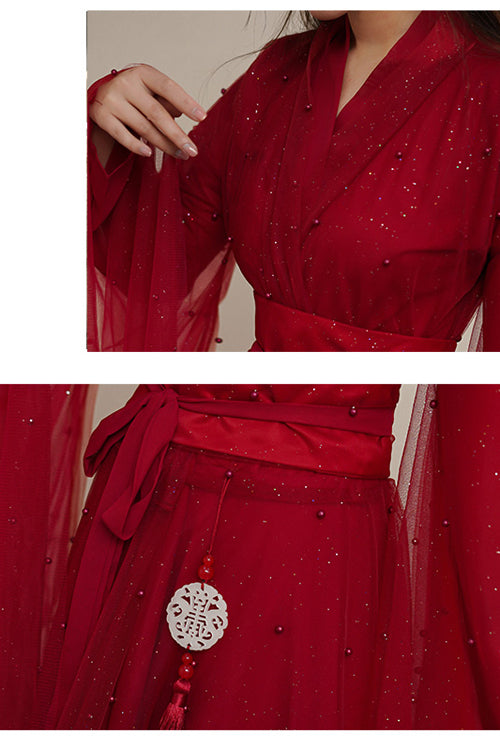Red Elegant Ancient Costume Sweet Hanfu Dress