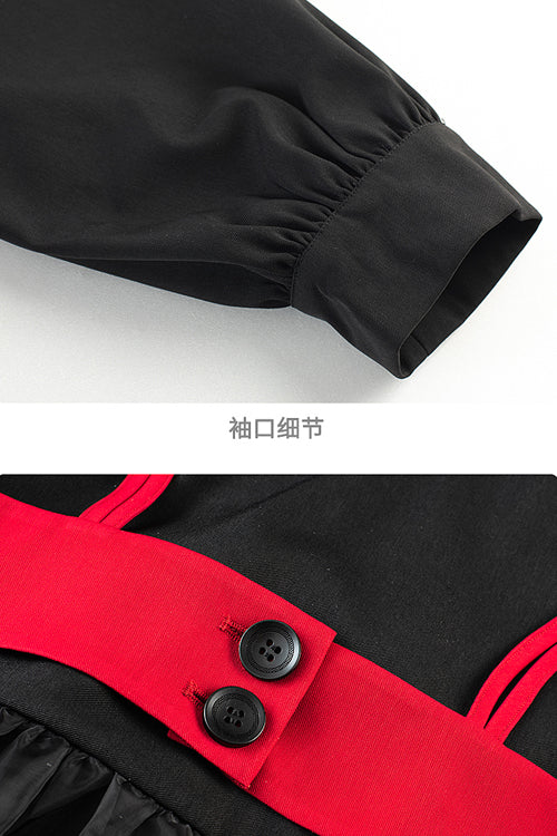 Black Suit Collar Bow Organza Long Sleeves High Waist Sweet Lolita OP Dress