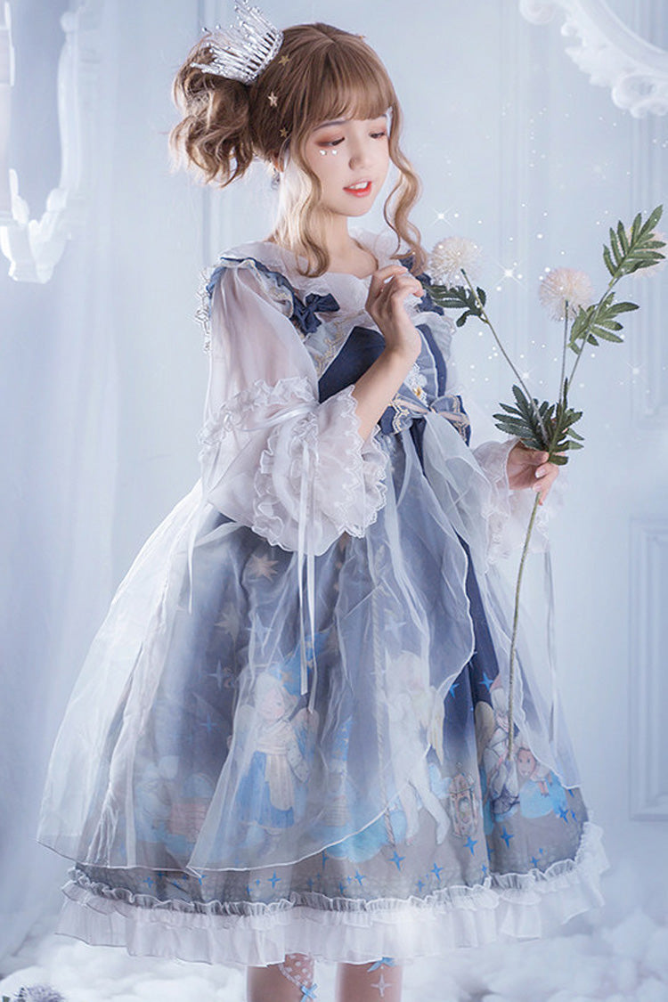 Blue Lace Chiffon Little Prince Printed Sweet Lolita Jsk Dress