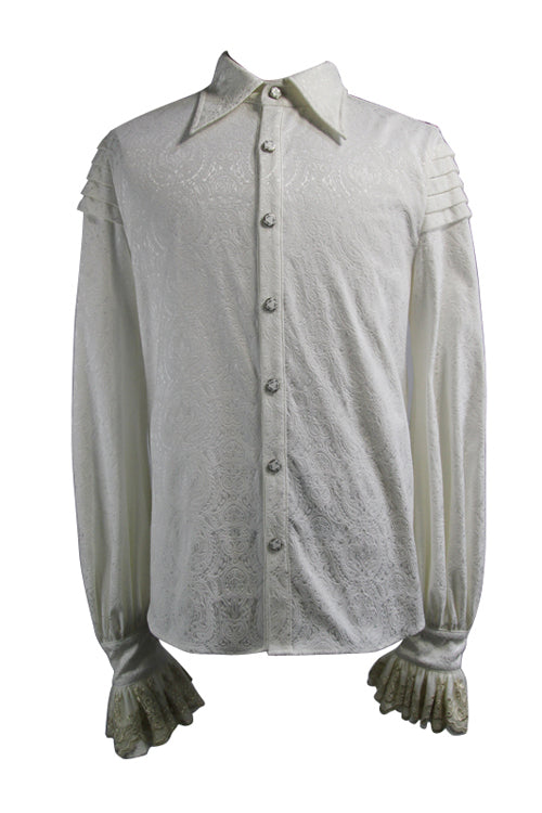 White Embroidered Ruffled Sleeves Jacquard Mens Gothic Blouse